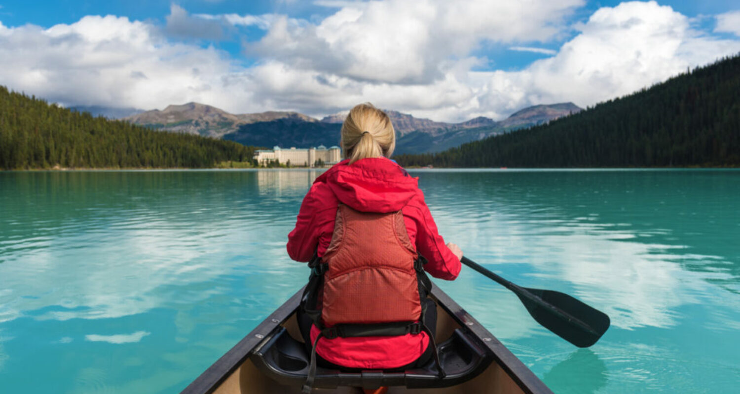 Canoeing on Lake Louise, Banff National Park, Alberta, Canada