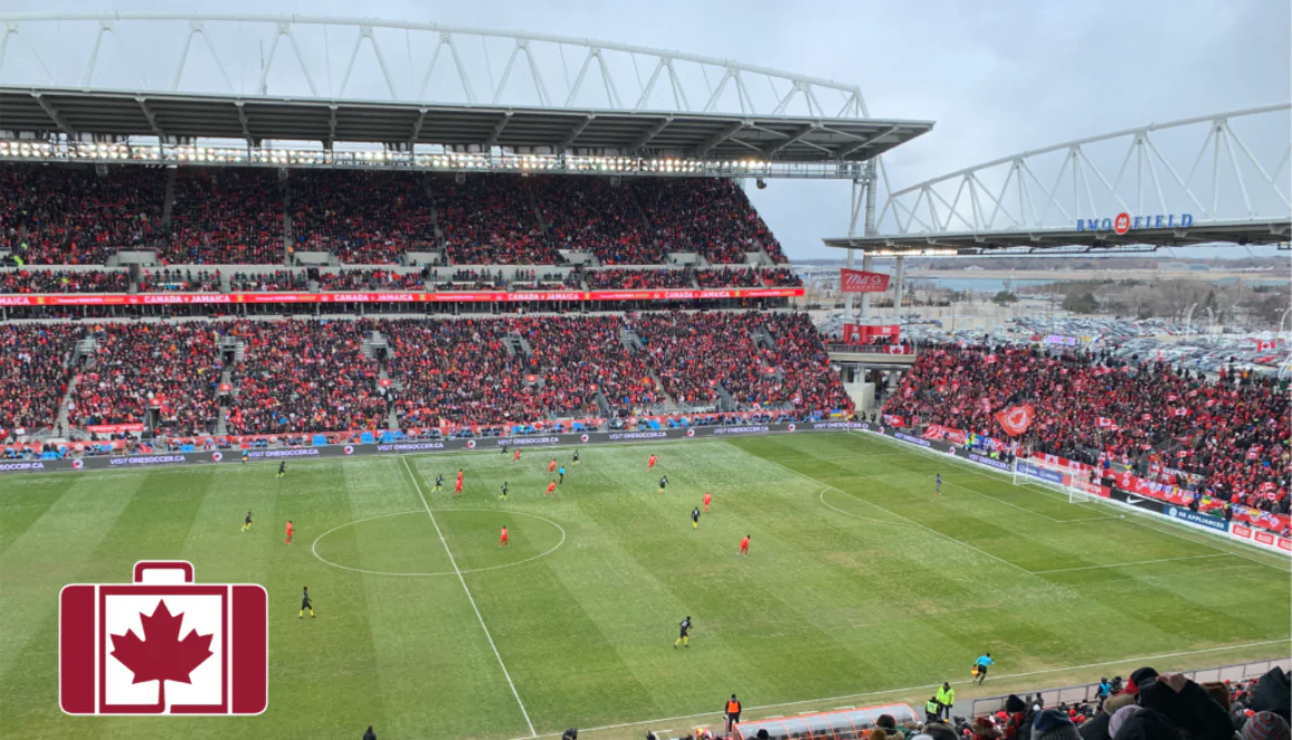 FIFA World Cup 2026 Travel Insurance Canadian fans filling BMO Field, the stadium for the upcoming FIFA World Cup 2026